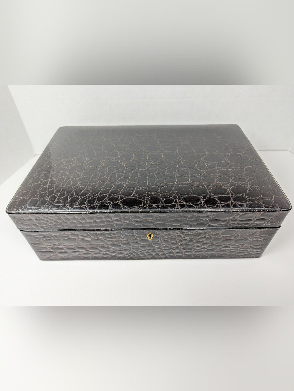 Vintage Italian Jewelry Box Crocodile Embossed Suede Lined Large 13" Made Italy